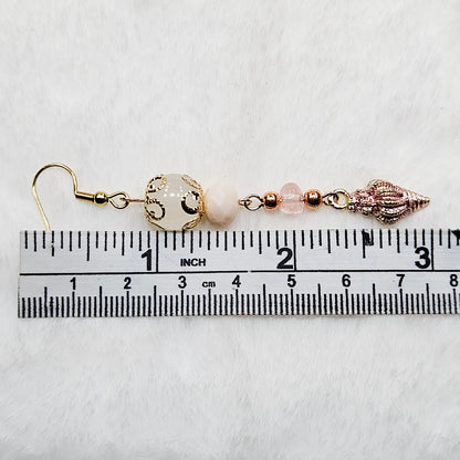 Gold and Rose Gold Conch Shell Earrings with Pink Stones