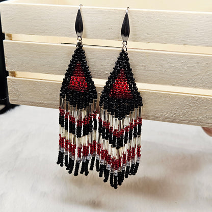 Scarlet Night Beaded Fringe Earrings