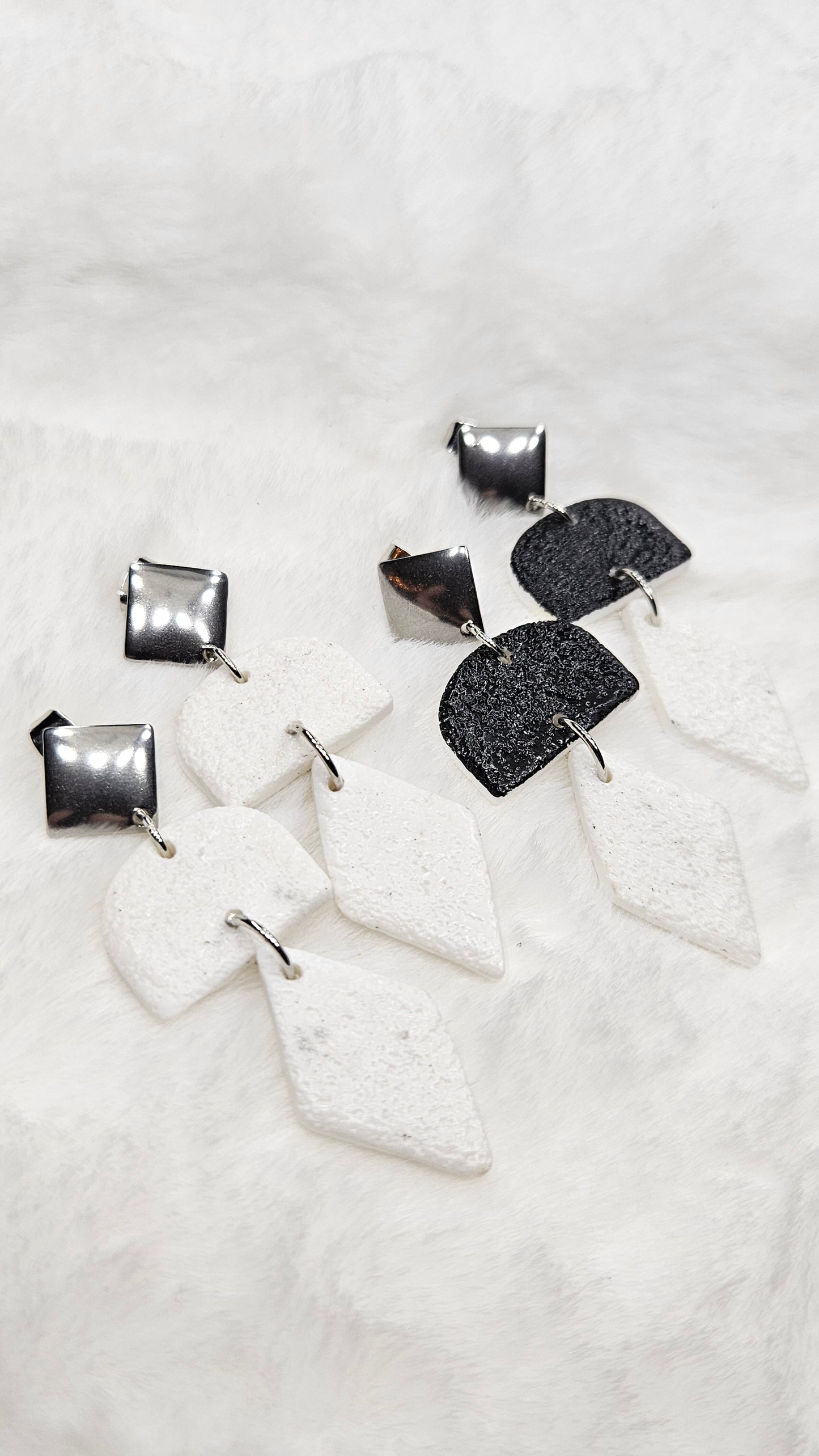 Monochrome Clay Kites Stud Dangle Earrings with Black or White Arches