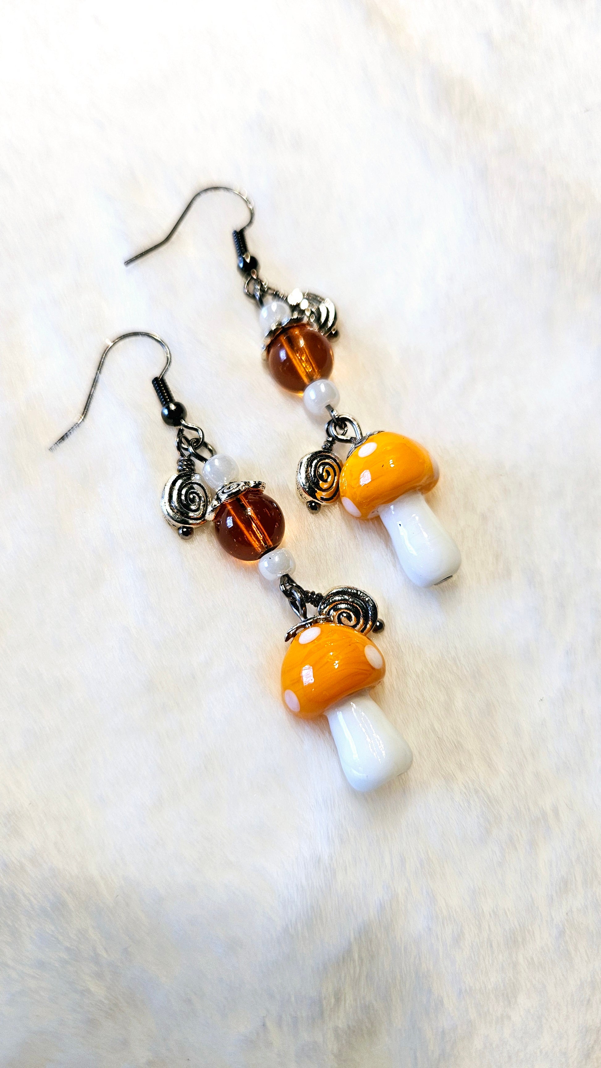 Whimsical Orange Mushroom Dangle Earrings