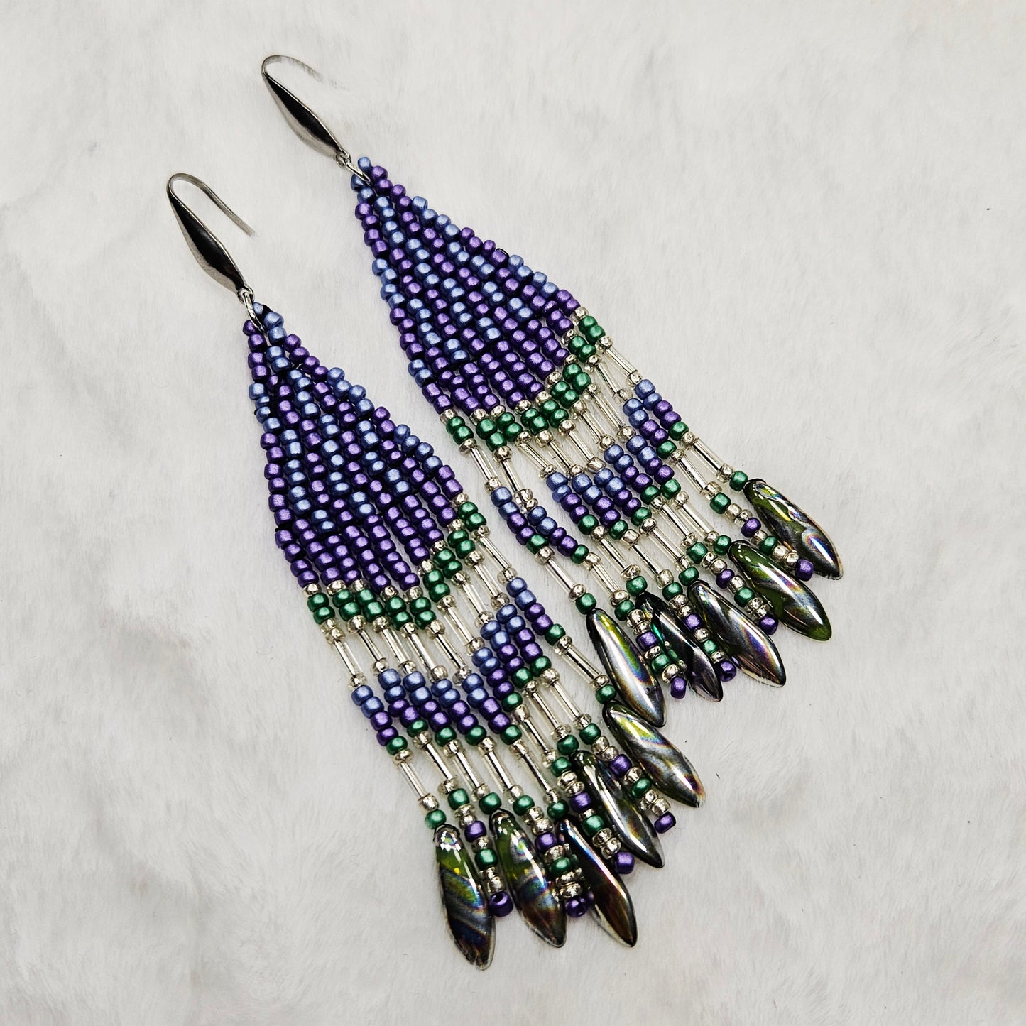 Lush Lavender Forrest Beaded Fringe Earrings