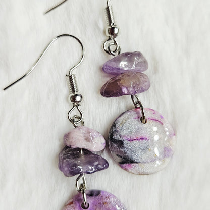 Purple Marble Clay with Gold Fleck and Amethyst Chips in Gold or Silver