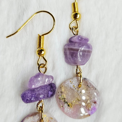 Purple Marble Clay with Gold Fleck and Amethyst Chips in Gold or Silver