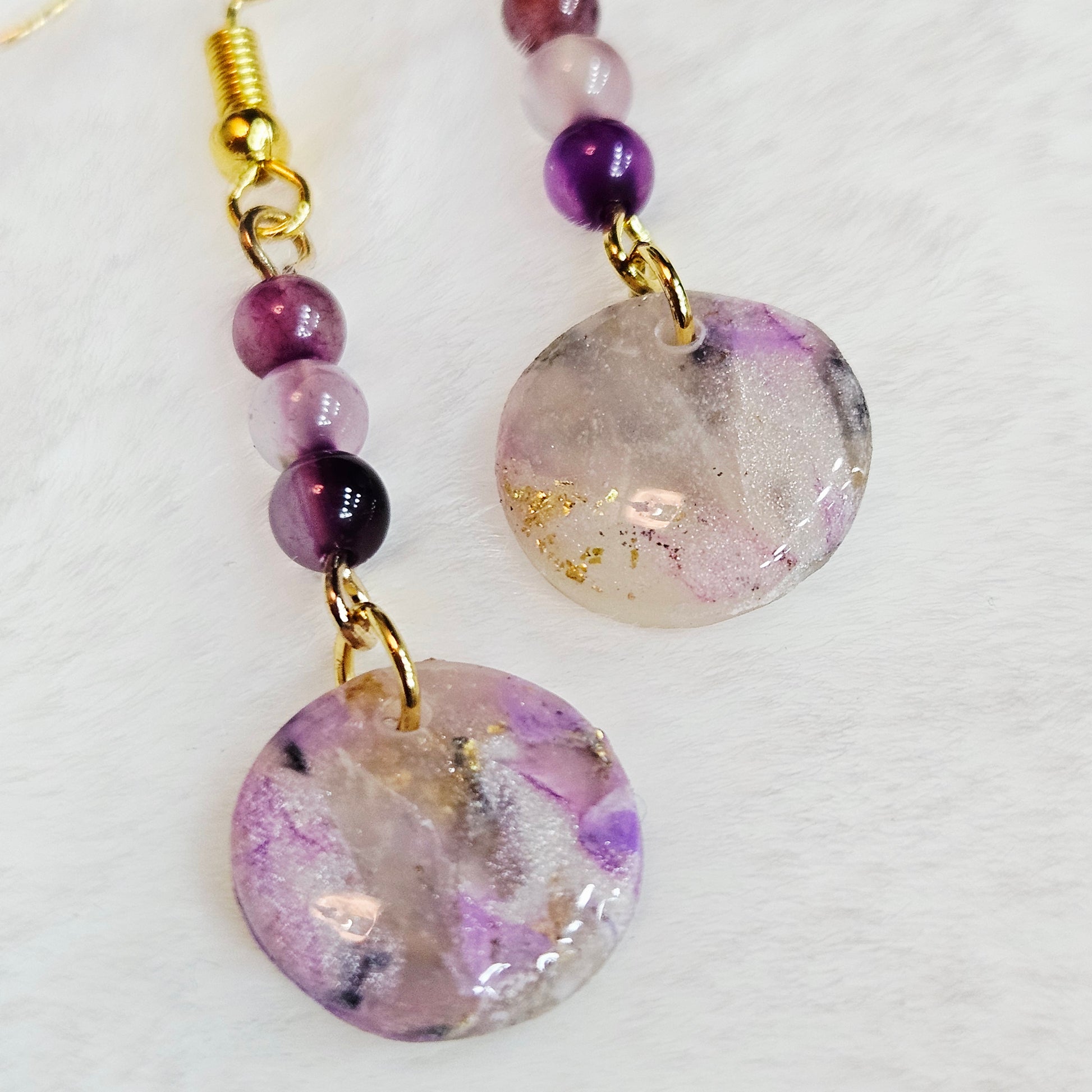 Purple Polymer Clay Marble with Gold Fleck and Polished Purple Stones