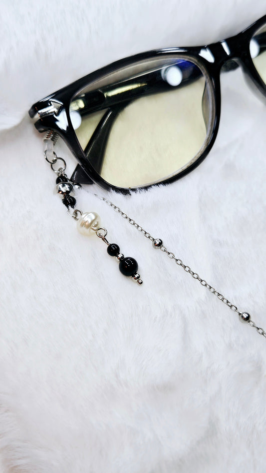 Black & Pearl on Silver Glasses Chain