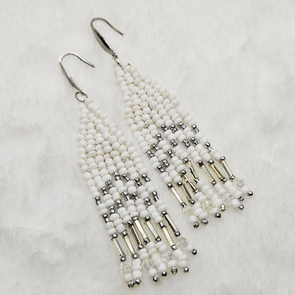 Wings of a Dove Beaded Fringe Earrings