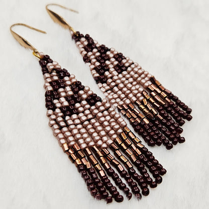 Beautiful Brown & Bronze Beaded Fringe Earrings