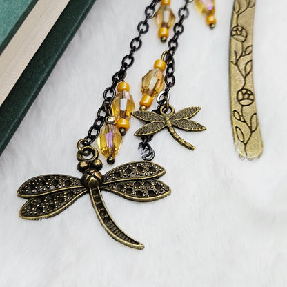 Fields of Gold Double Dragonfly Charmed Hook Bookmark