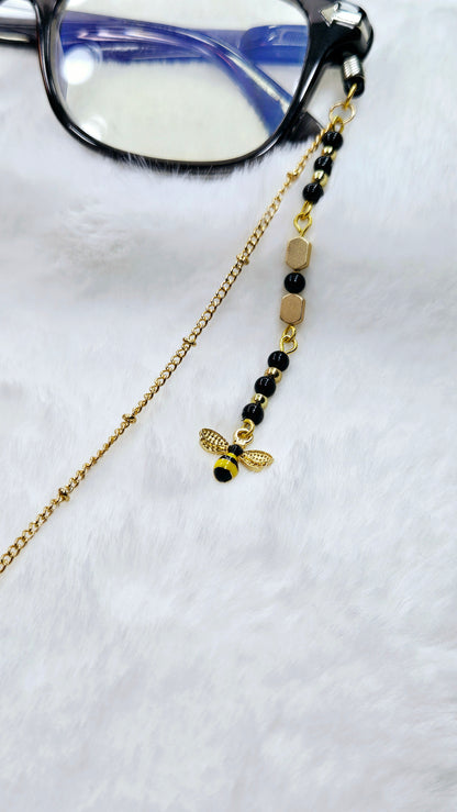 Black & Yellow Bee's on Gold Glasses Chain