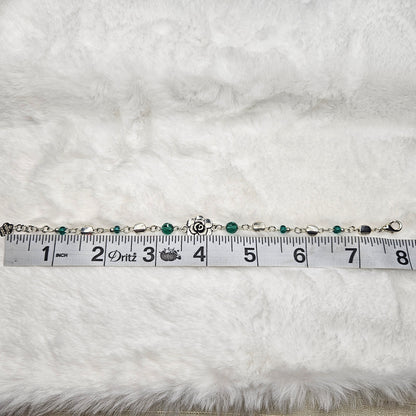 Silver Rose Bracelet with Emerald Austrian Crystals