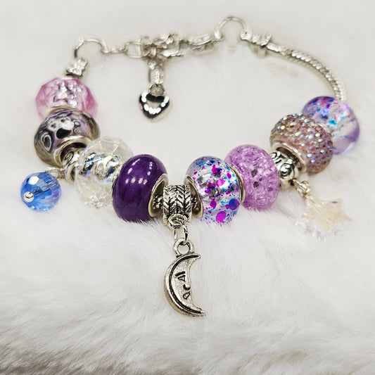Customized Purple Moon and Star Charm Bracelet