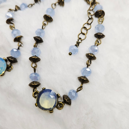 Oceanic Antiqued Brass and Baby Blue Crystal Necklace and Bracelet Set