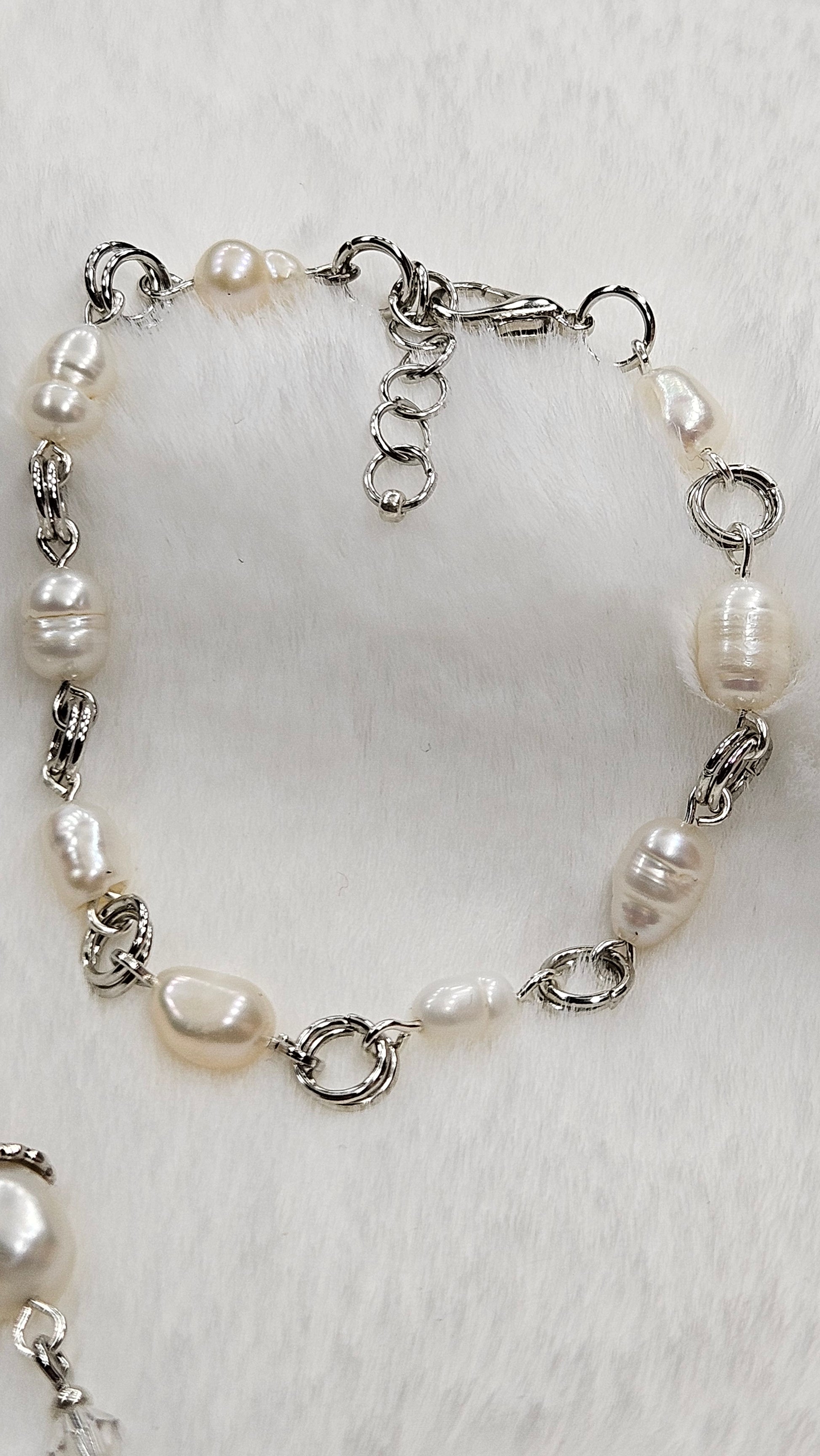 Silver Risen Rose Cross Set - Rose Cross Pendant Necklace with Crystal & Freshwater Pearls Earrings & Bracelet