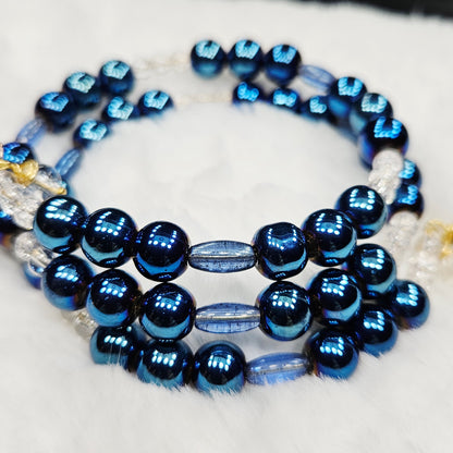 Metallic Midnight Blue Wrap Bracelet and Earrings