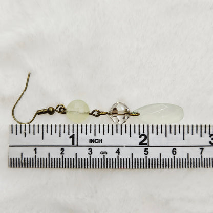 Antiqued Brass Ivory Natural Gem Cut Stone and Smokey Crystal Earrings with Gem Cut Teardrop Dangles