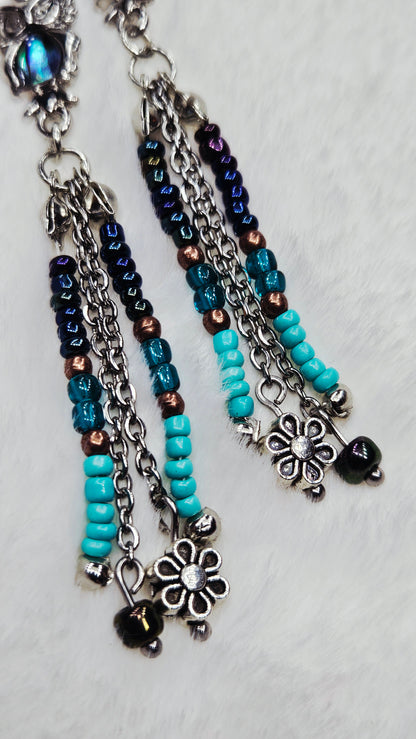 Abalone Owls with Various Seed Bead and Chain Tassel Dangle Earrings 