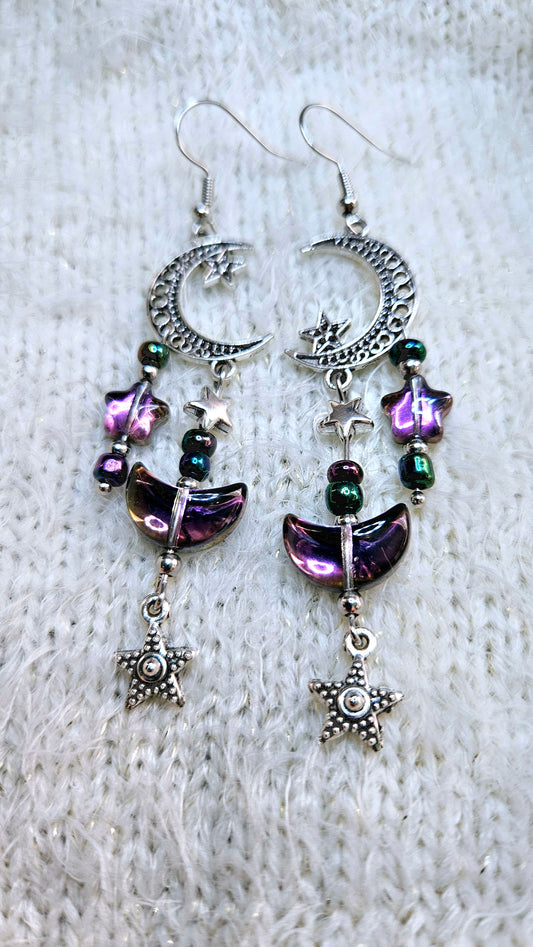 Shimmery Silver Moon Dangles