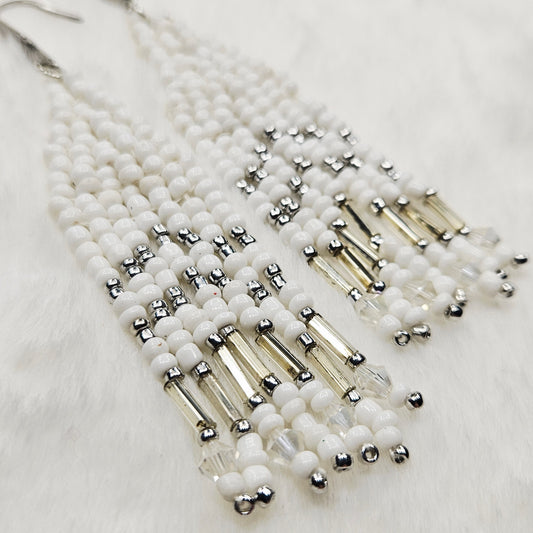 Wings of a Dove Beaded Fringe Earrings