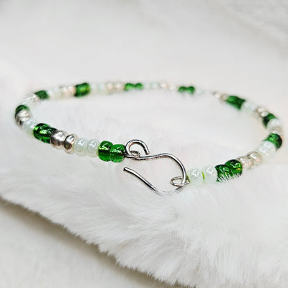 Dainty Green and Silver Seed Bead Bracelet