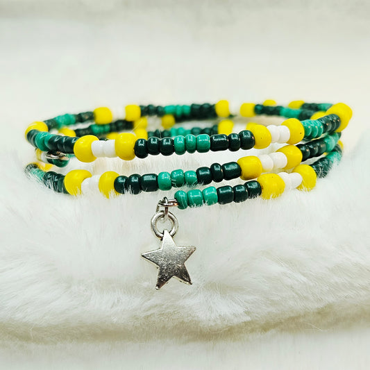 Gameday Seed Bead Wrap Bracelet with Star Charm
