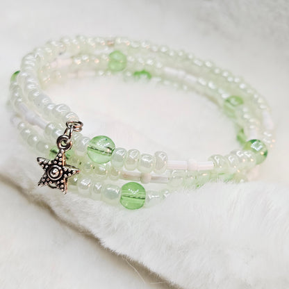 Green Dream Seed Bead Wrap Bracelet with Star Charm