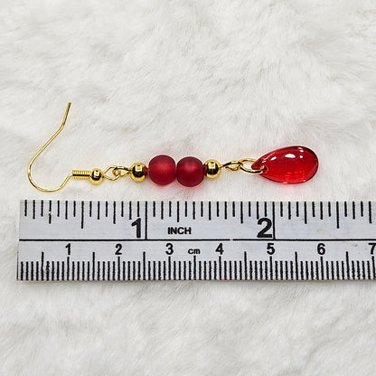 Taste for Blood Vampire Fang Necklace and Earrings with Red Glass Blood Drops Set in Gold