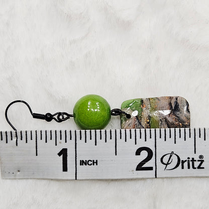 Lime Green Camouflage Polymer Clay Paddle Earrings