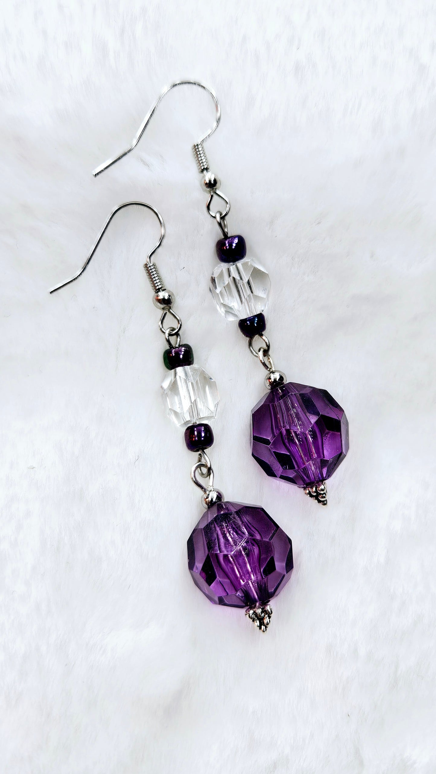 Pretty Purple Crystal & Silver Dangle Earrings