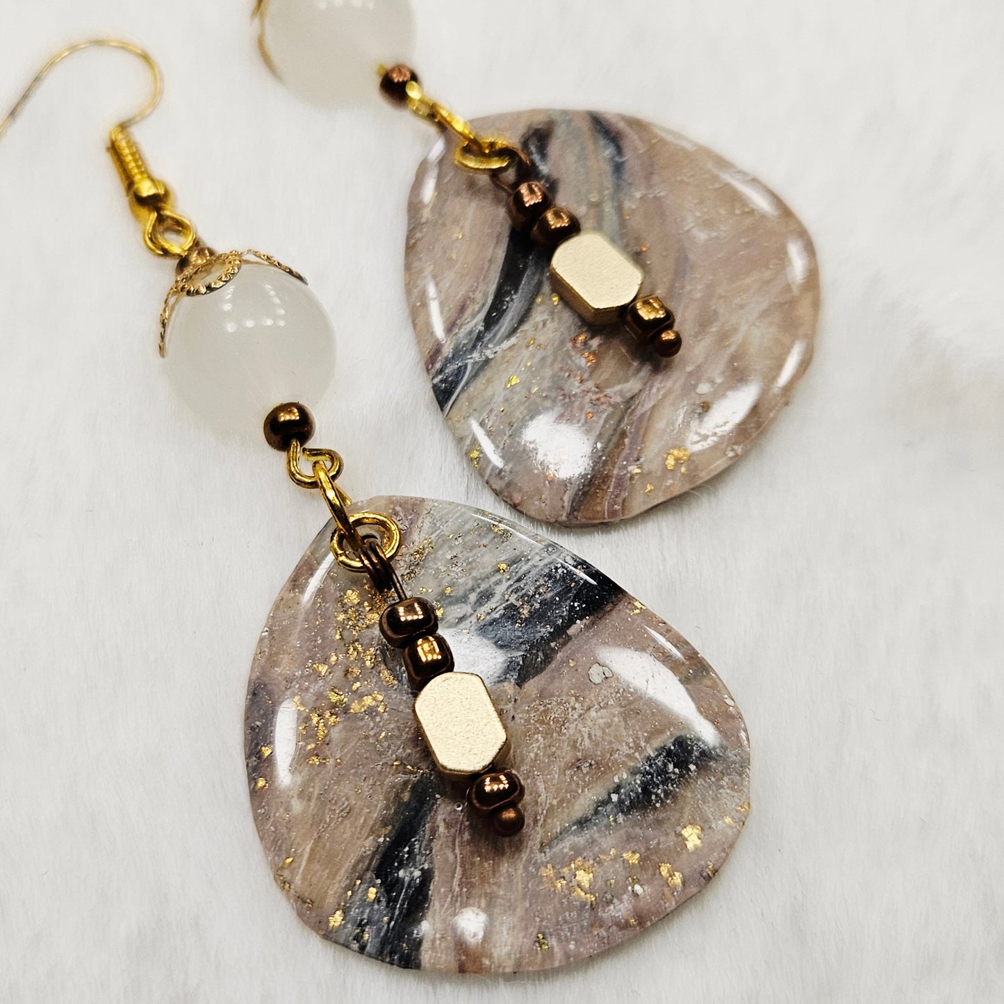 Black and Brown Gold Flake Marble Polymer Clay Earrings
