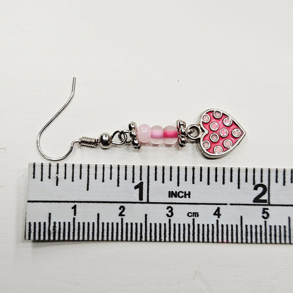 Dainty Pink Polkadot Heart Pendant Necklace and Earrings with Various Pink Glass Seed Beads