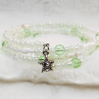Green Dream Seed Bead Wrap Bracelet with Star Charm