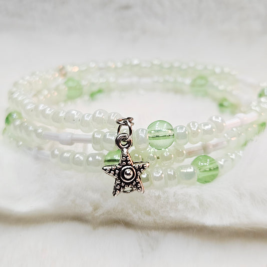 Green Dream Seed Bead Wrap Bracelet with Star Charm