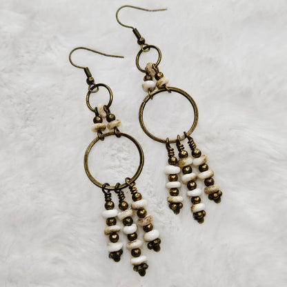 Rustic Brass and Stone Chandelier Earrings