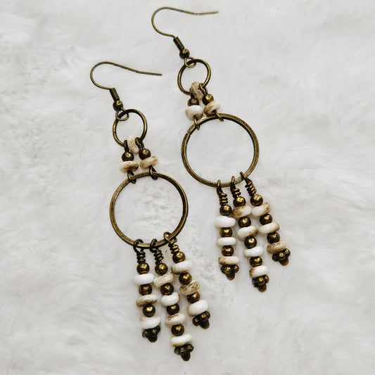 Rustic Brass and Stone Chandelier Earrings