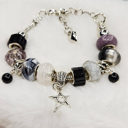 Customized Black and White Star Charm Bracelet