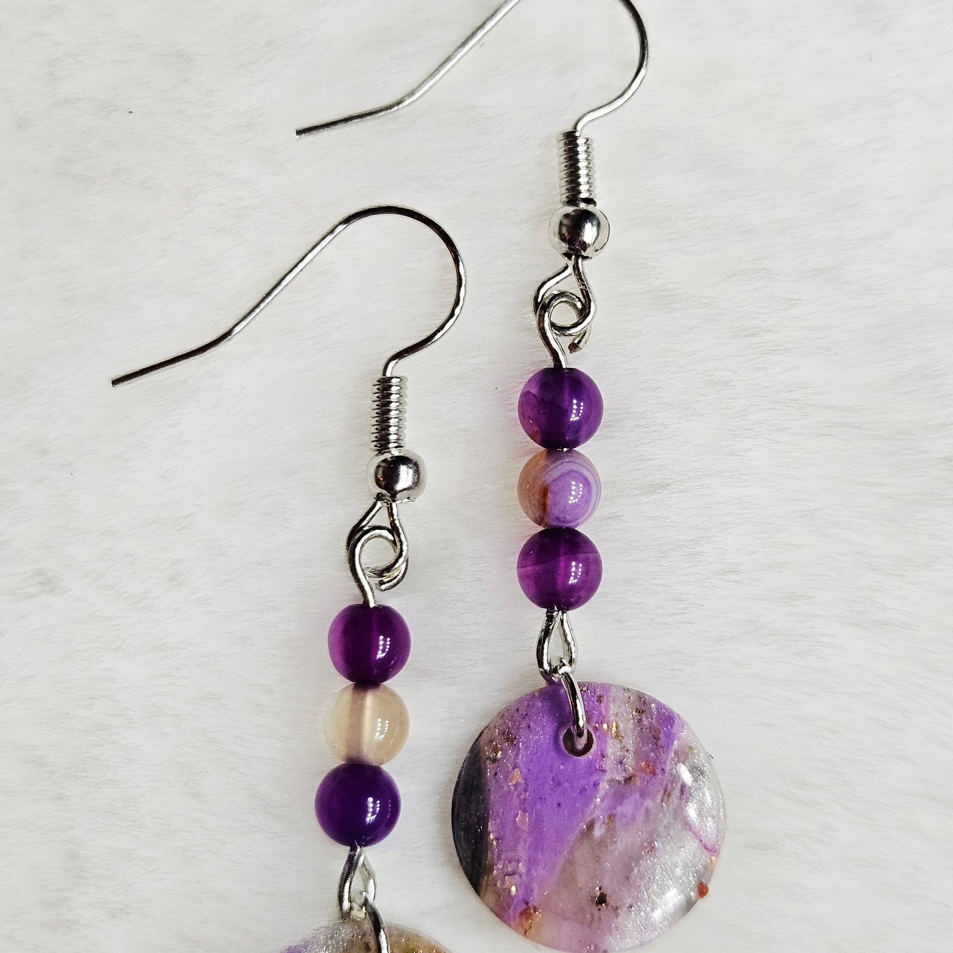 Purple Polymer Clay Marble with Gold Fleck and Polished Purple Stones in Gold or Silver