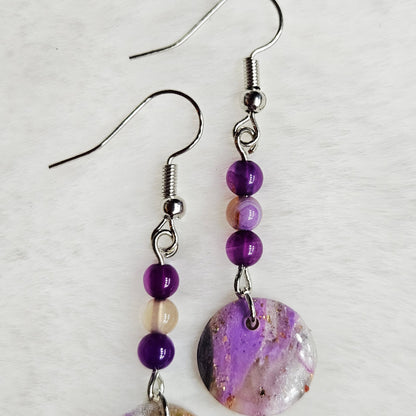Purple Polymer Clay Marble with Gold Fleck and Polished Purple Stones in Gold or Silver