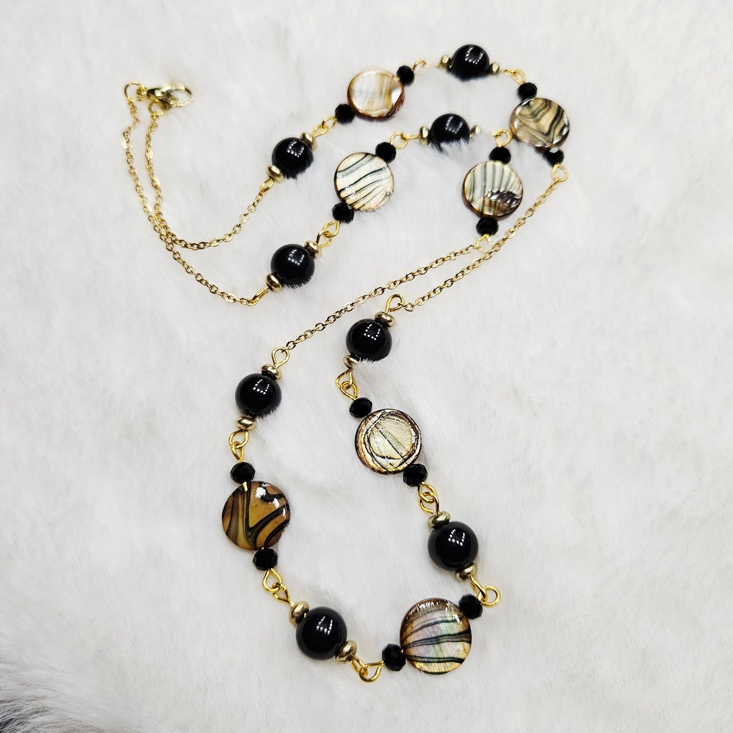 Beautifully Bold Black and Brown Pearly Shell Necklace