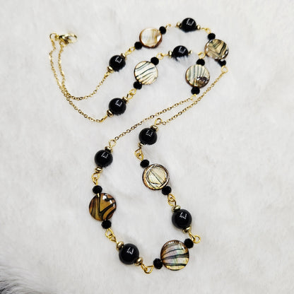 Beautifully Bold Black and Brown Pearly Shell Necklace