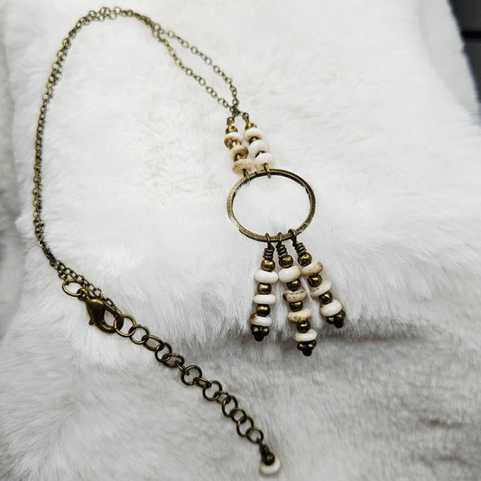 Rustic Brass and Stone Chandelier Pendant Necklace