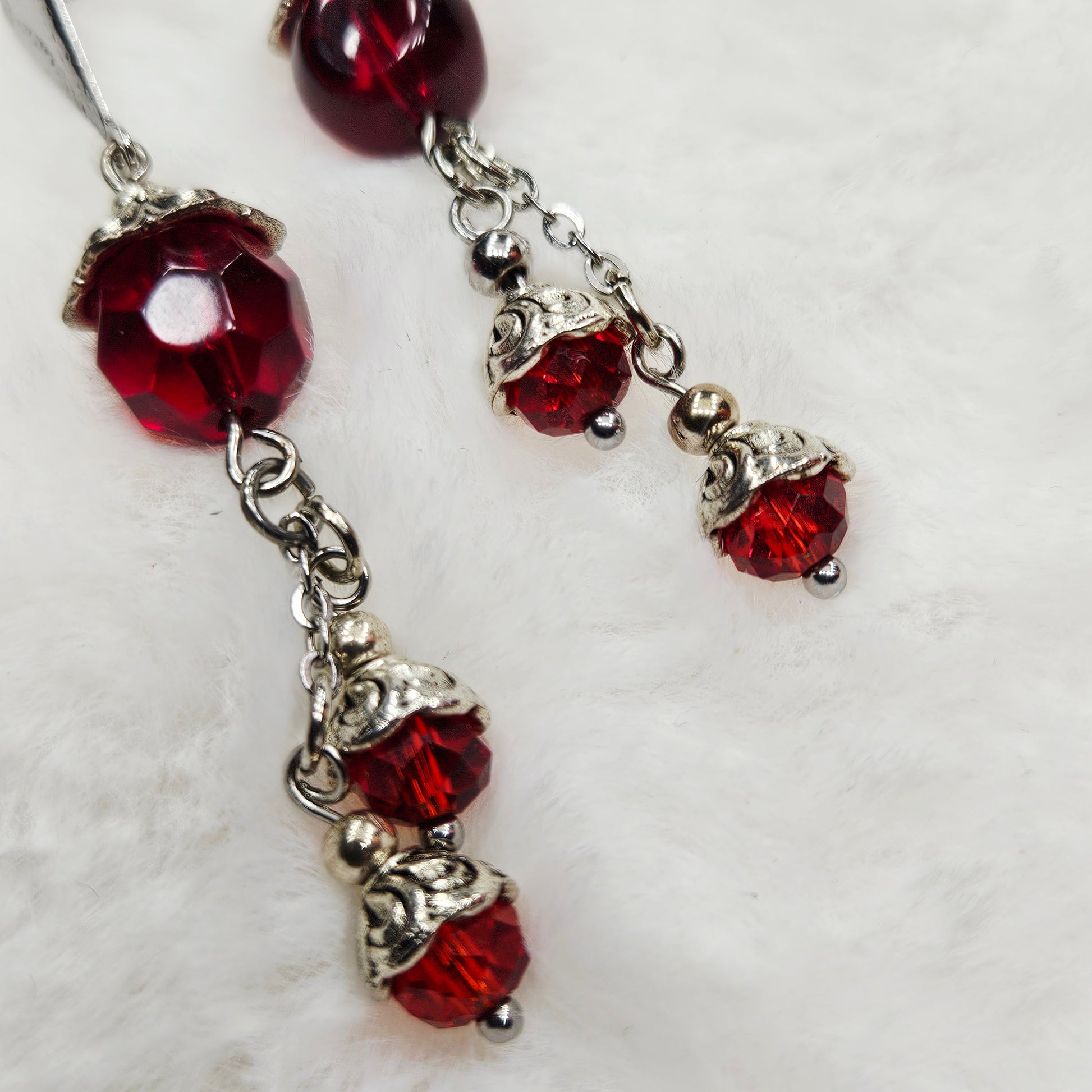 Deep Red Fire-polished Czech Glass Stud Dangle Earrings