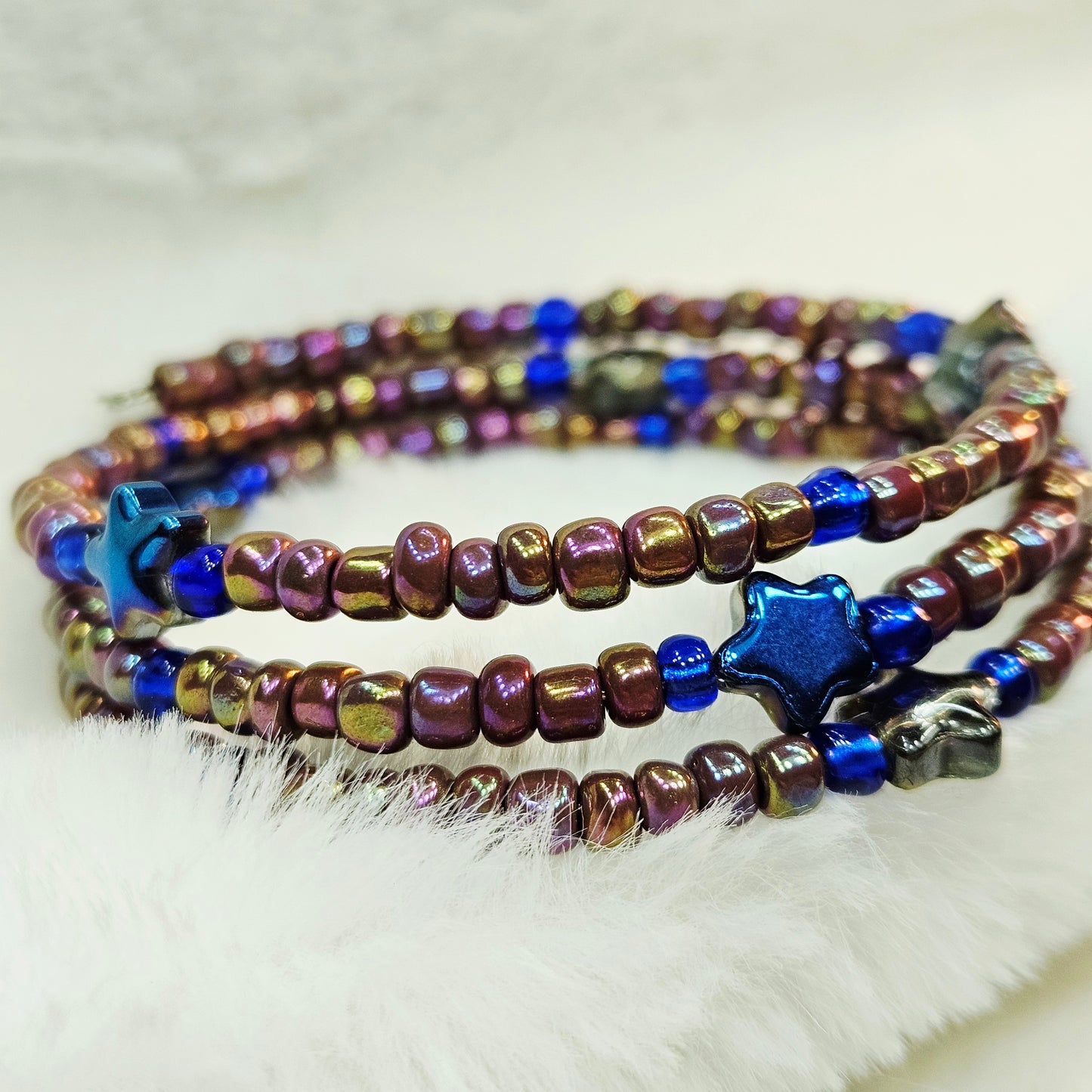 Cosmic Rainbow Seed Bead Wrap Bracelet with Stars