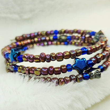 Cosmic Rainbow Seed Bead Wrap Bracelet with Stars